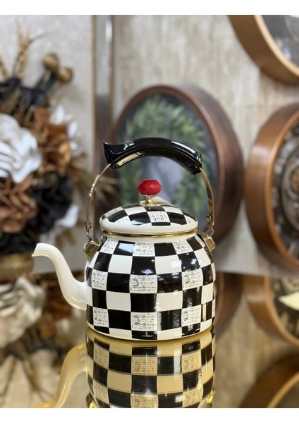 Paçi 2.5 Litre Emaye Damalı Pelikan Tek Demlik