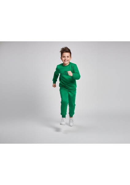 3 Iplik Çocuk Şardonlu Kabartmalı Baskı Yeşil Kombin 4