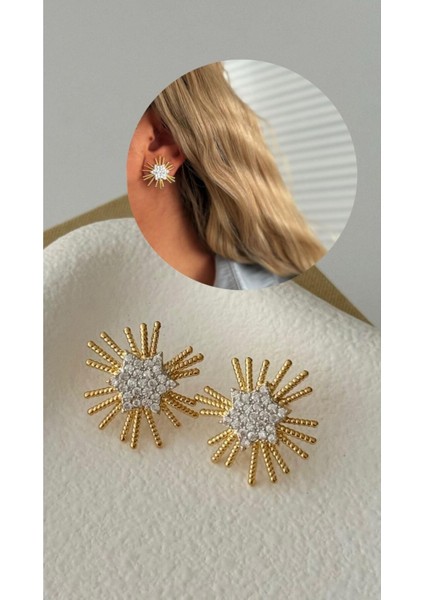 Bym Marka Özel Tasarım Zirkon Taşlı Yıldız Küpe