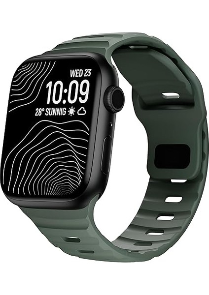 Uruchı Apple Watch 45MM, 44MM, 42MM Serileri ile Uyumlu Yumuşak Silikon Spor Kordon – Su Geçirmez, Konforlu ve Şık – Spor, Günlük, Fitness & Egzersiz Için, Dayanıklı Saat Kayışı, Haki