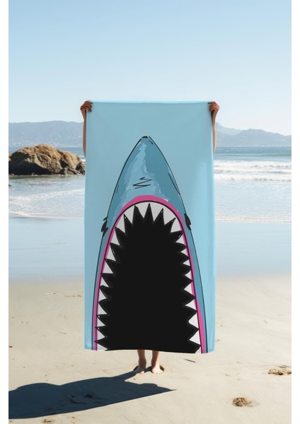 Dijital Baskı Plaj Deniz Havlusu Köpek Balığı Desenli Peştamal HVL0124