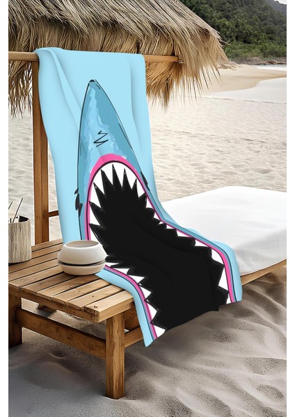 Dijital Baskı Plaj Deniz Havlusu Köpek Balığı Desenli Peştamal HVL0124 modelleri