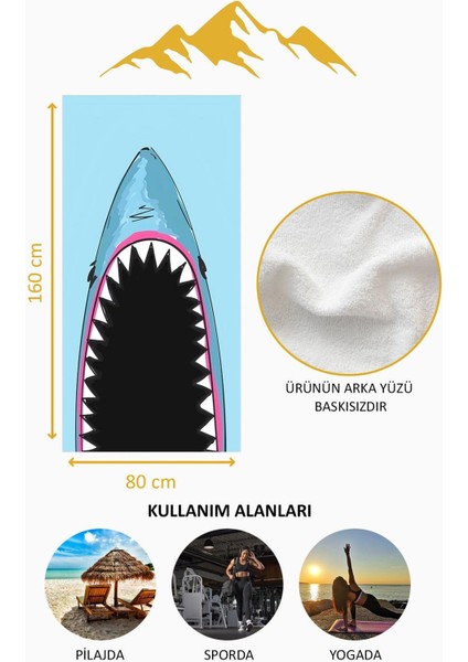 Dijital Baskı Plaj Deniz Havlusu Köpek Balığı Desenli Peştamal HVL0124 fırsatları