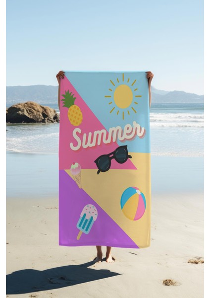 Dijital Baskı Plaj Deniz Havlusu Summer Desenli Peştamal HVL0171