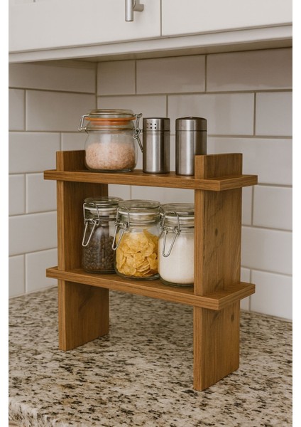 Mutfak Tezgah Üstü 2 Katlı Organizer Çok Amaçlı Raf Baharatlık Kahve Köşesi Mutfak Rafı