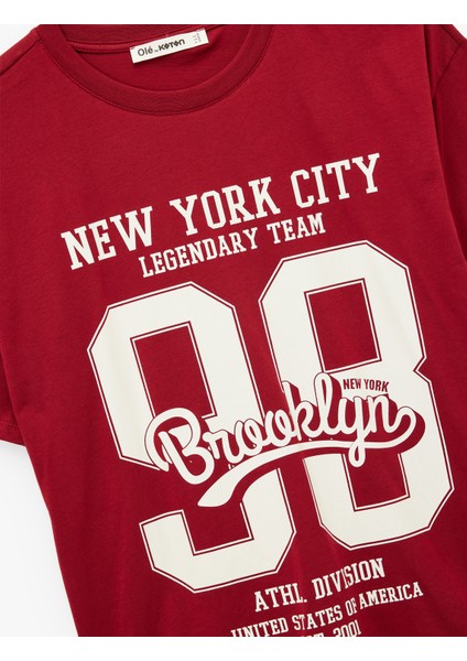 Kısa Kollu Bisiklet Yaka Pamuklu Oversize Kolej Baskılı Tişört modelleri