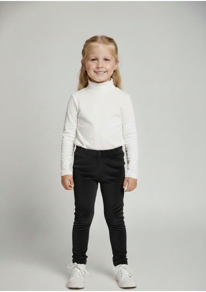 Kız Çocuk Fitilli Kadife Tayt - Siyah Rahat Kışlık Esnek Leggings