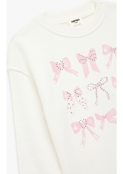 Uzun Kollu Bisiklet Yaka Fiyonk Baskılı Pamuklu Oversize Sweatshirt modelleri