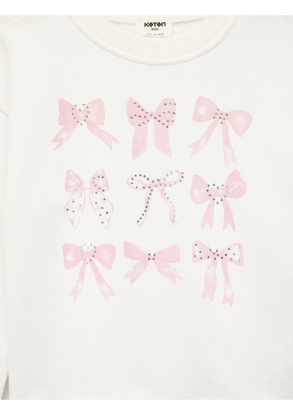 Uzun Kollu Bisiklet Yaka Fiyonk Baskılı Pamuklu Oversize Sweatshirt fırsatları