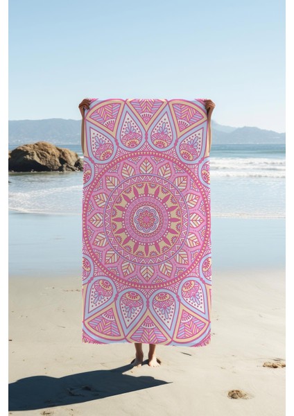 Dijital Baskı Plaj Deniz Havlusu Mandala Desenli Peştamal HVL0151