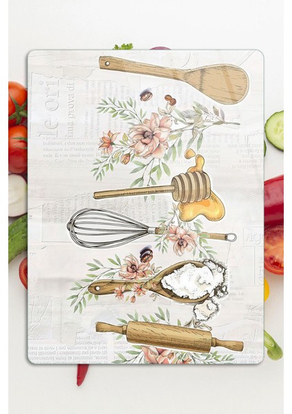 Cam Kesme Tahtası ve Sunumluk Kitchenware Desenli 30 x 40 cm modelleri