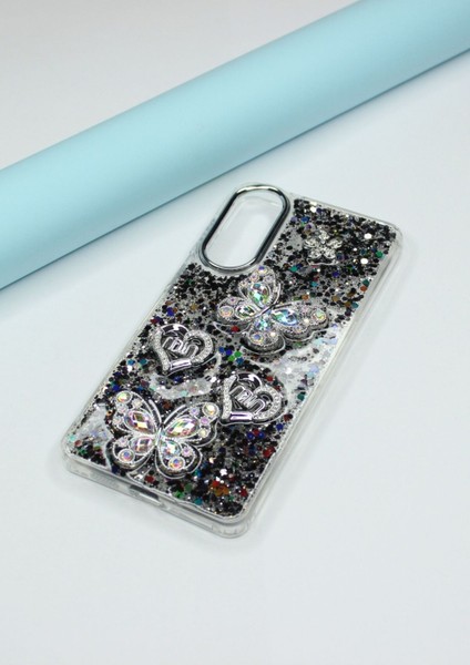 Samsung Galaxy S25 Edge Kılıf Kelebek Desenli Parlak Simli Kapak modelleri