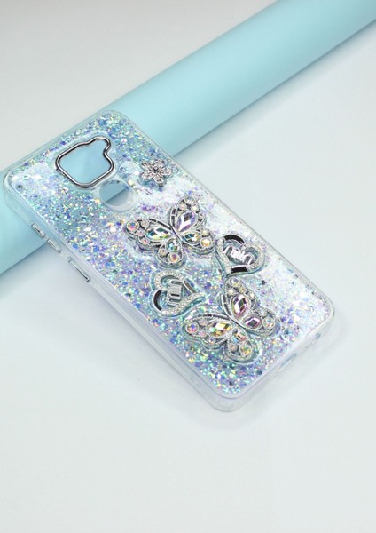 Xiaomi Redmi Note 9 Kılıf Kelebek Desenli Parlak Simli Kapak fiyatları