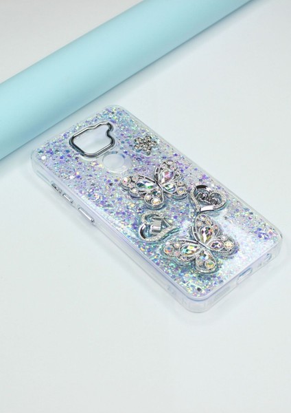 Xiaomi Redmi Note 9 Kılıf Kelebek Desenli Parlak Simli Kapak fırsatları