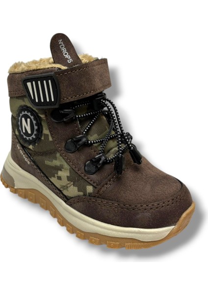 015-26 Deri Kürklü Kamuflaj Paraşüt Kumaş Çocuk Bot Vizon Bej 26-30