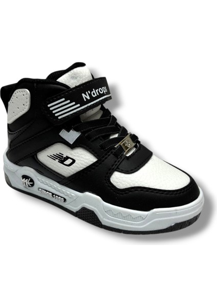 021-26 Deri Cırt Bantlı Çocuk Spor Bot Siyah Beyaz 26-30