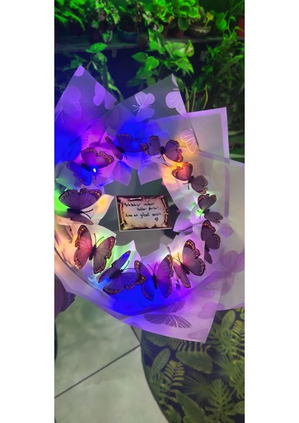 Kelebekler Uçuşur, Işıklar Parlar…ama En Güzeli Sensin… Aynalı Peri Ledli Kelebek Buketi