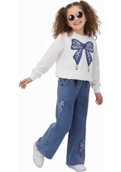 Kız Çocuk Takımı Alt Üst Set Mevsimlik Üst Alt Yumuşak Kot Pantolon Bel Lastikli Pamuk Kumaş Gunluk Giyim Için Uygun