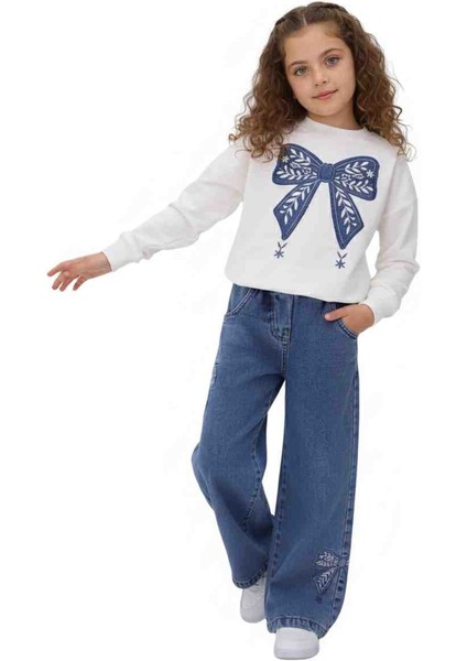 Kız Çocuk Takımı Alt Üst Set Mevsimlik Üst Alt Yumuşak Kot Pantolon Bel Lastikli Pamuk Kumaş Gunluk Giyim Için Uygun fiyatları