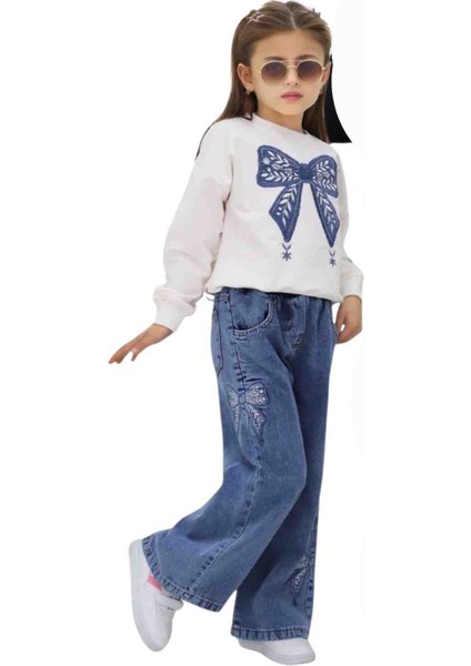 Kız Çocuk Takımı Alt Üst Set Mevsimlik Üst Alt Yumuşak Kot Pantolon Bel Lastikli Pamuk Kumaş Gunluk Giyim Için Uygun modelleri