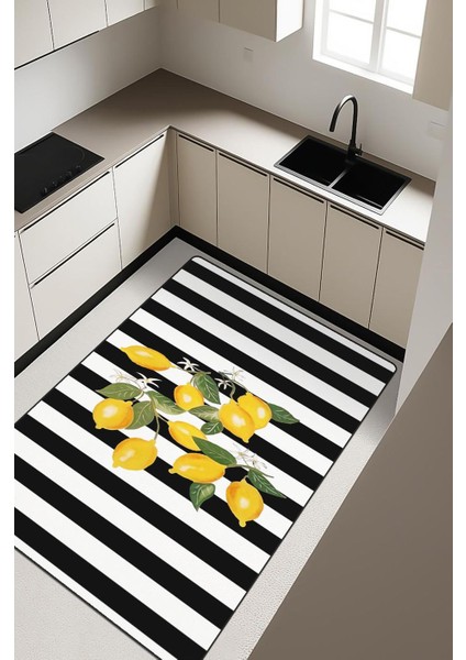 Parlak Kadife Kumaş Dijital Baskı Dot Kaymaz Tabanlı Mutfak Halısı H0041