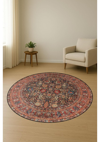Vintage Desenli Yuvarlak Dijital Baskı Kaymaz Tabanlı Halı H0365 fiyatları