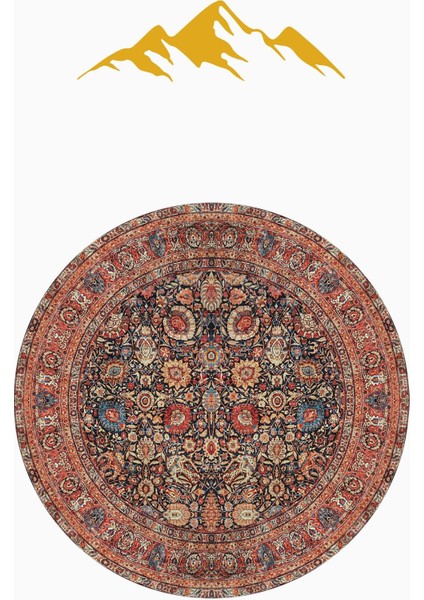 Vintage Desenli Yuvarlak Dijital Baskı Kaymaz Tabanlı Halı H0365 modelleri