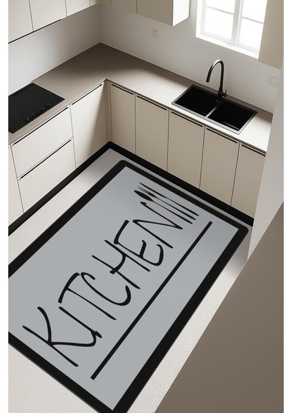 Kitchen Desenli Dijital Baskı Kaymaz Taban Mutfak Halısı H0035