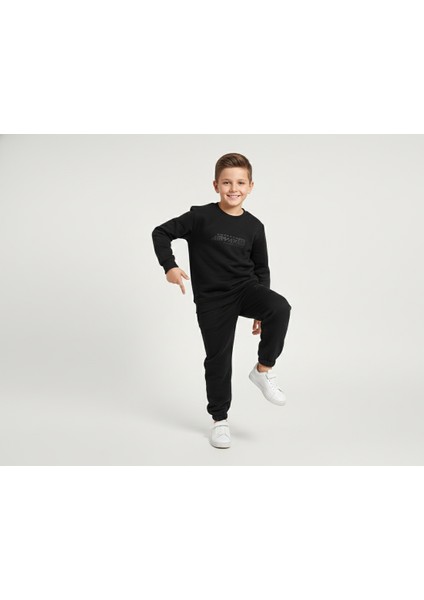 3 Iplik Garson Şardonlu Kabartmalı Baskı Siyah Kombin 1