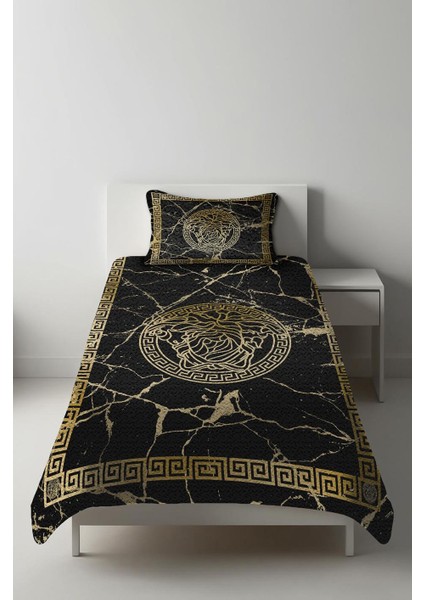 Parlak Kadife Kumaş Kapitoneli Tek Kişilik Yatak Örtüsü Seti (2 Parça) TKY0006