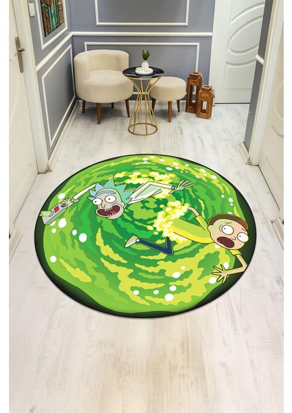 Rick & Morty Figürlü Yuvarlak Dijital Baskı Kaymaz Tabanlı Çocuk ve Genç Odası Halısı H0384 fiyatları