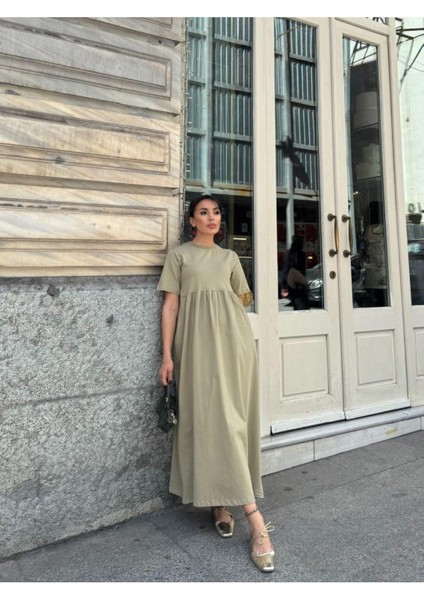 Bisiklet Yaka Robalı Uzun Elbise modelleri