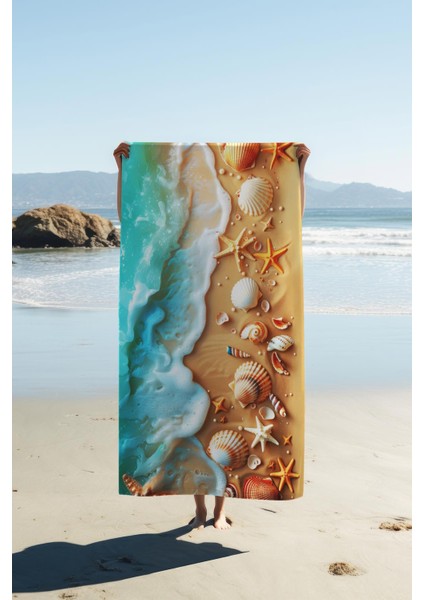 Dijital Baskı Plaj Deniz Havlusu Kumsal Desenli Peştamal HVL0030
