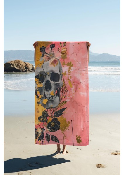 Dijital Baskı Plaj Deniz Havlusu Modern Kuru Kafa Desenli Peştamal HVL0146