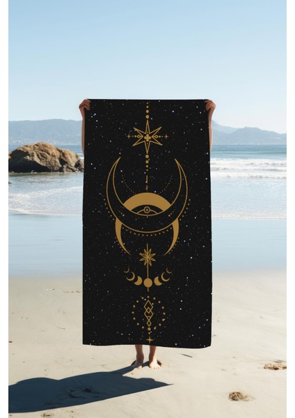 Dijital Baskı Plaj Deniz Havlusu Ay ve Yıldız Desenli Peştamal HVL0148