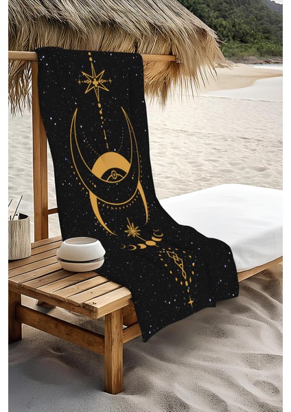 Dijital Baskı Plaj Deniz Havlusu Ay ve Yıldız Desenli Peştamal HVL0148 modelleri