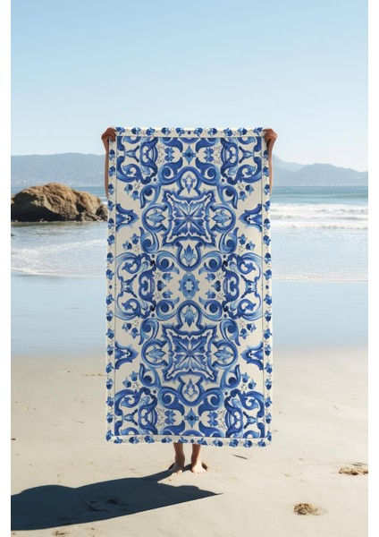 Dijital Baskı Plaj Deniz Havlusu Modern Bacı Milano Desenli Peştamal HVL0156