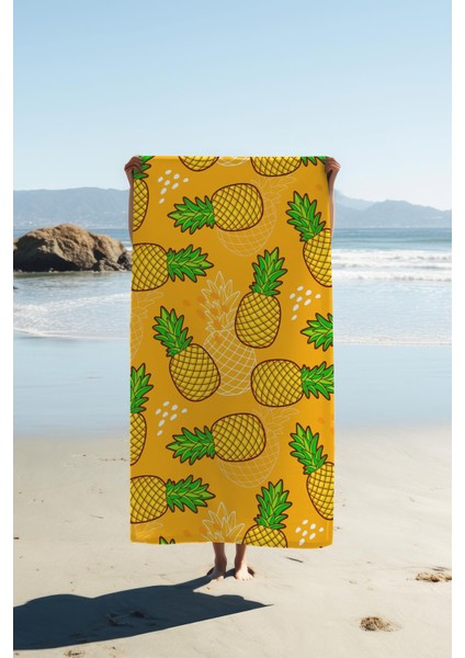 Dijital Baskı Plaj Deniz Havlusu Ananas Desenli Peştamal HVL0165