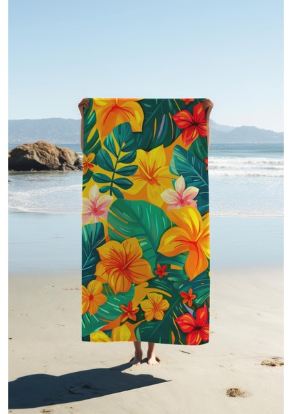 Dijital Baskı Plaj Deniz Havlusu Çiçek Desenli Peştamal HVL0179