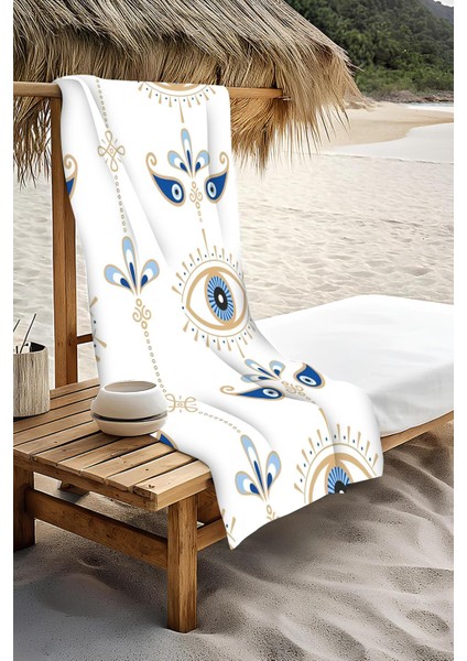 Dijital Baskı Plaj Deniz Havlusu Nazar Boncuğu Desenli Peştamal HVL0192 modelleri