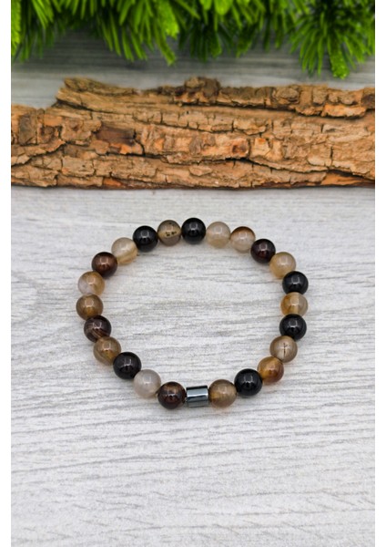 Erkek Doğal Taş Tesbih ve Bileklik Set Kahverengi Akik 8 mm BT055 modelleri