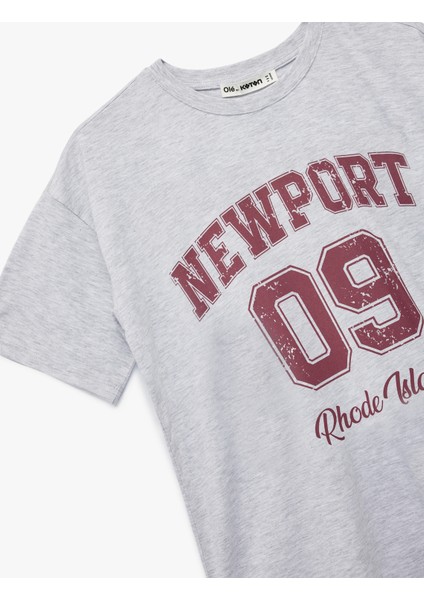 Kısa Kollu Kolej Baskılı Bisiklet Yaka Oversize Tişört modelleri