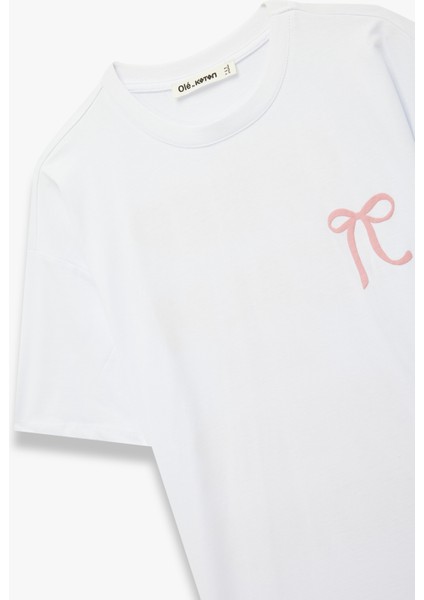 Kısa Kollu Bisiklet Yaka Pamuklu Fiyonklu Arkası Baskılı Oversize Tişört modelleri