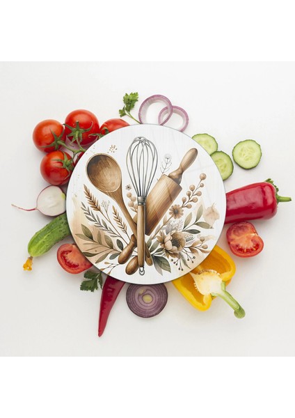 Cam Kesme Tahtası ve Sunumluk Yuvarlak Kitchenware Desenli 30 x 30 cm fiyatları