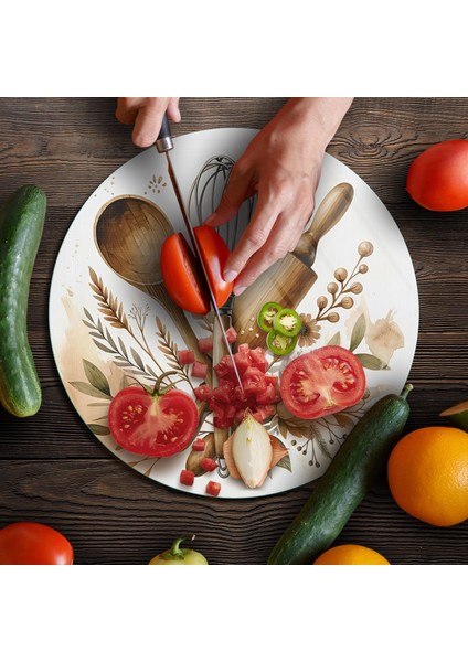 Cam Kesme Tahtası ve Sunumluk Yuvarlak Kitchenware Desenli 30 x 30 cm fırsatları