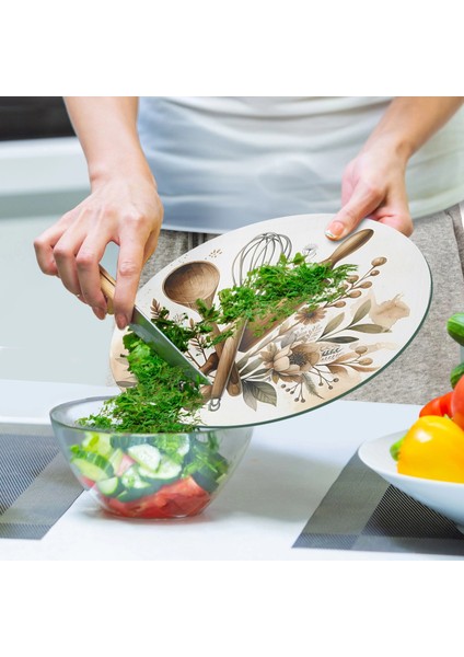 Cam Kesme Tahtası ve Sunumluk Yuvarlak Kitchenware Desenli 30 x 30 cm indirimleri