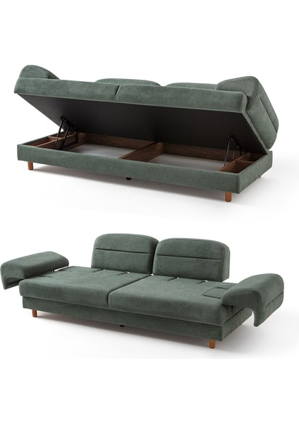 Lizbon Yataklı Sandıklı Koltuk Takımı 3+3+1+1 Yeşil