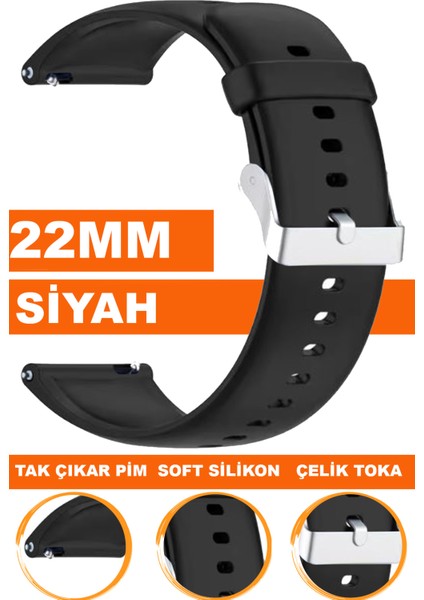 huawei watch gt gt2 gt3 gt4 gt5 pro saat uyumlu 22mm soft silikon saat kordonu kayışı a72-sıyah