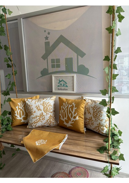 E128-E461 Hardal Beyaz Kırlent Runner 5li Kombin fiyatları