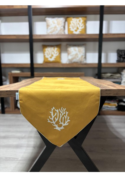 E128-E461 Hardal Beyaz Kırlent Runner 5li Kombin fırsatları